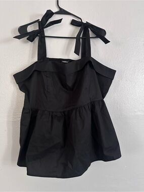 torrid Black Tie-Shoulder Peplum Tank